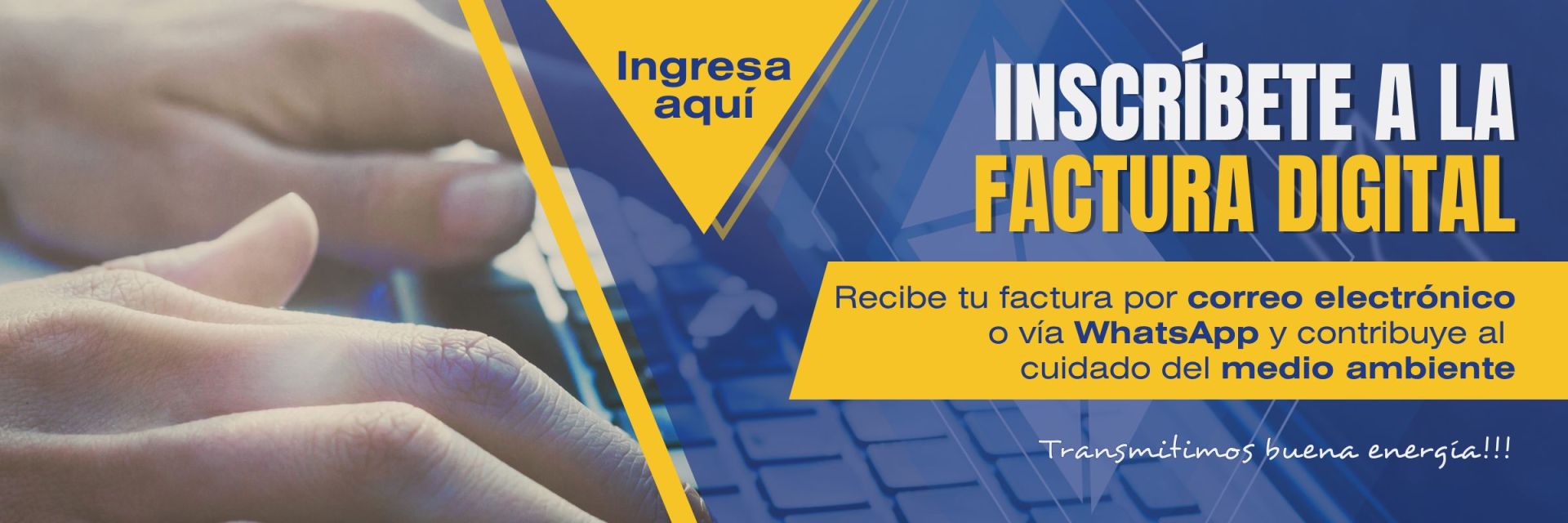 Banner de SOPESA promoviendo la facturación digital. El texto principal invita a 'Pásate a la facturación digital' y 'Recibe la factura a través del correo electrónico y ayuda al medio ambiente'. Se muestra la mascota de SOPESA con un sobre de correo que contiene información de la empresa.